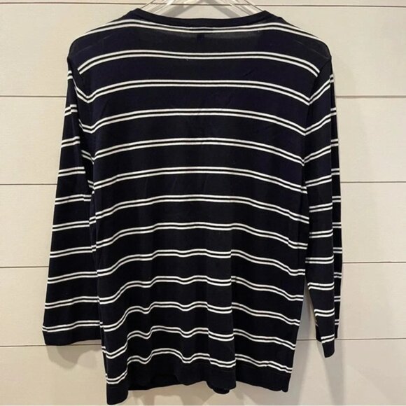 Talbots Navy & White Striped Lightweight Cardigan Sweater Womens Size XL NWT - Picture 6 of 7